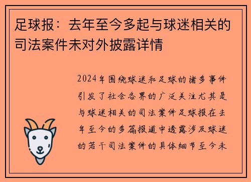 足球报：去年至今多起与球迷相关的司法案件未对外披露详情